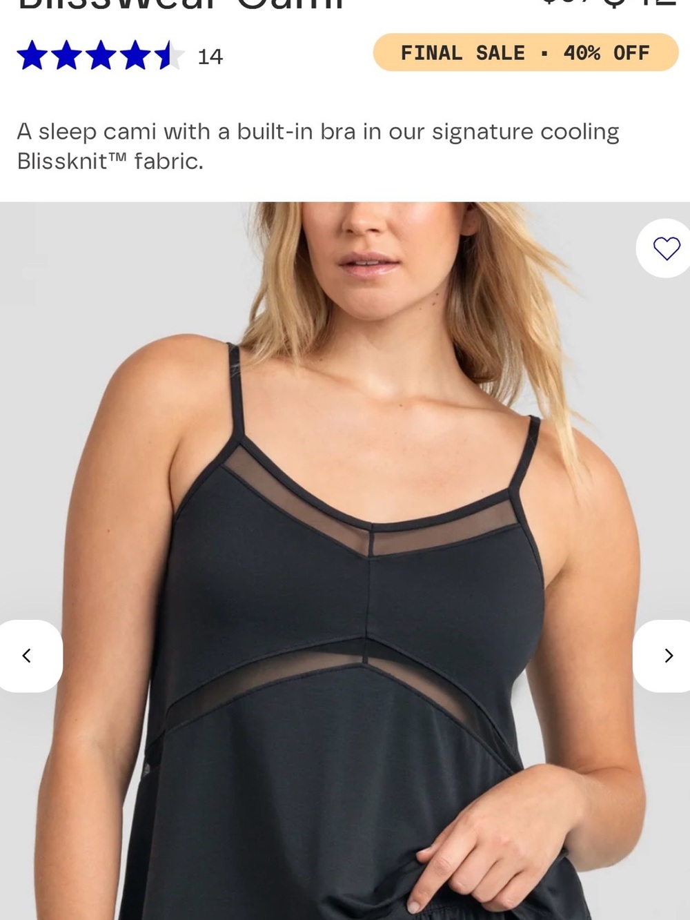 Honeylove Blisswear Black Mesh-Trim Chemise with Built-In Bra